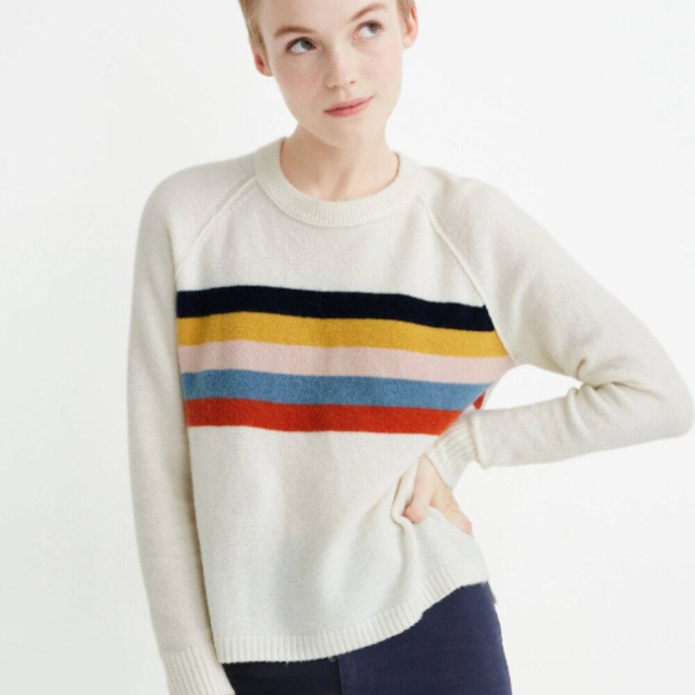 Madewell Placed Stripe Allister Pullover Sweater in Coziest Yarn | Size: XS